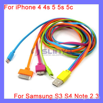 Color 1m/3ft 4 in 1 Flat USB Cable for iPhone iPad Samsung